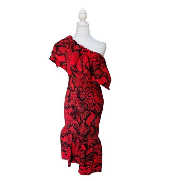 Solace London Heppy One Shoulder Crepe De Chine Midi Dress 0 Red NWT - Picture 3 of 9